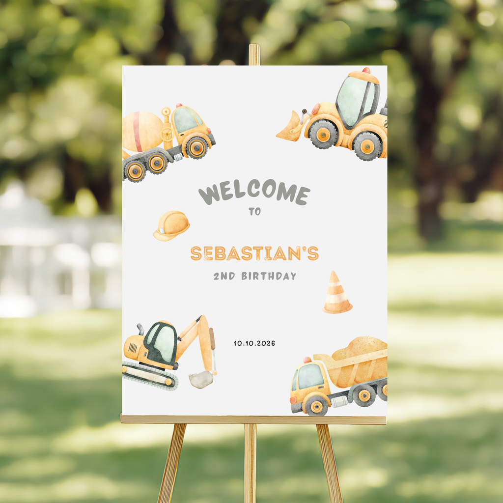 Construction Truck Birthday Welcome Sign Boys