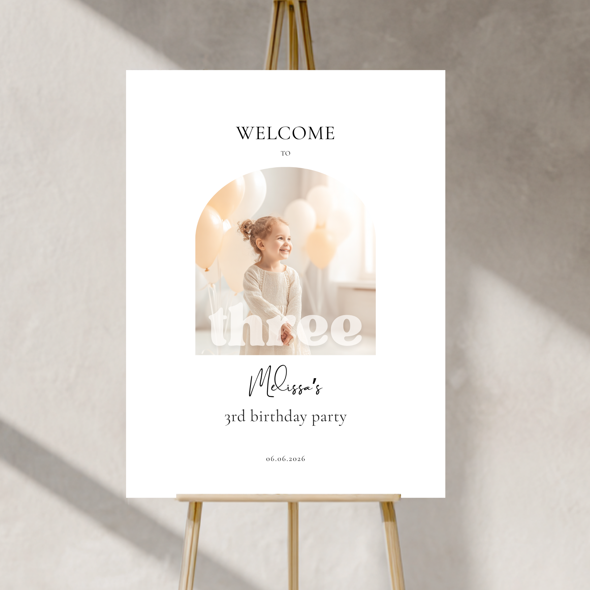 Minimal Photo 3rd Birthday Welcome Sign