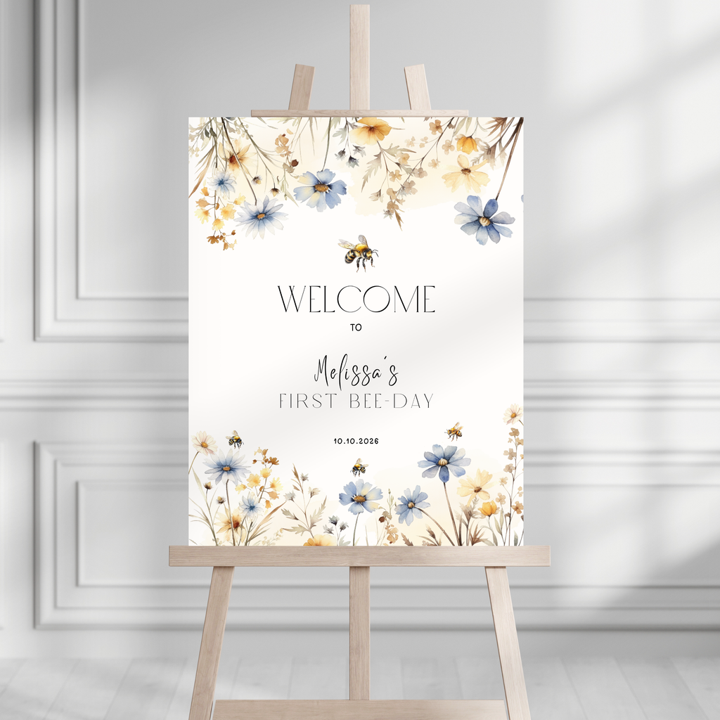 Spring Floral Bee Birthday Welcome Sign