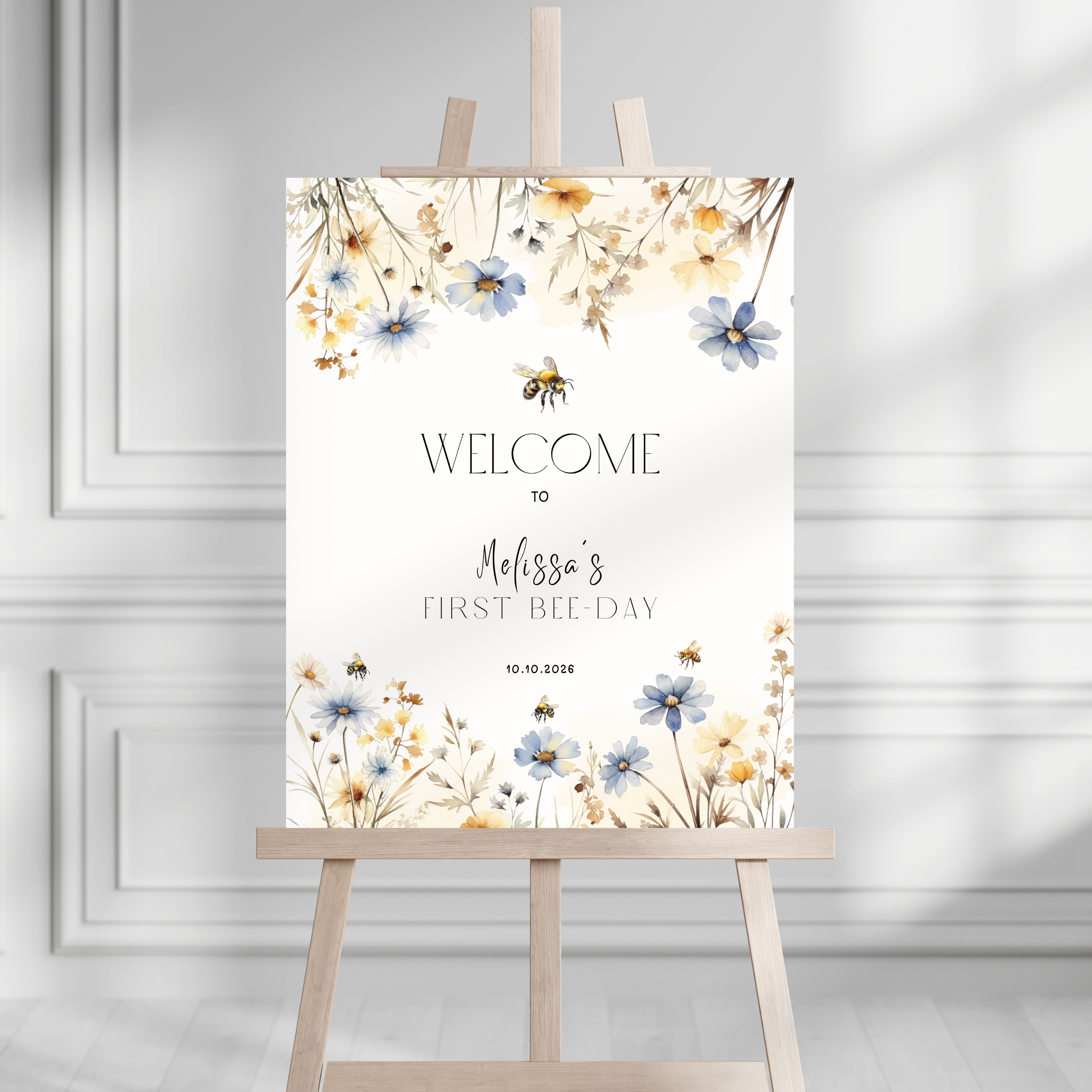 Spring Floral Bee Birthday Welcome Sign