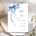 11th Birthday Invitation Blue Bow Coquette for Girls