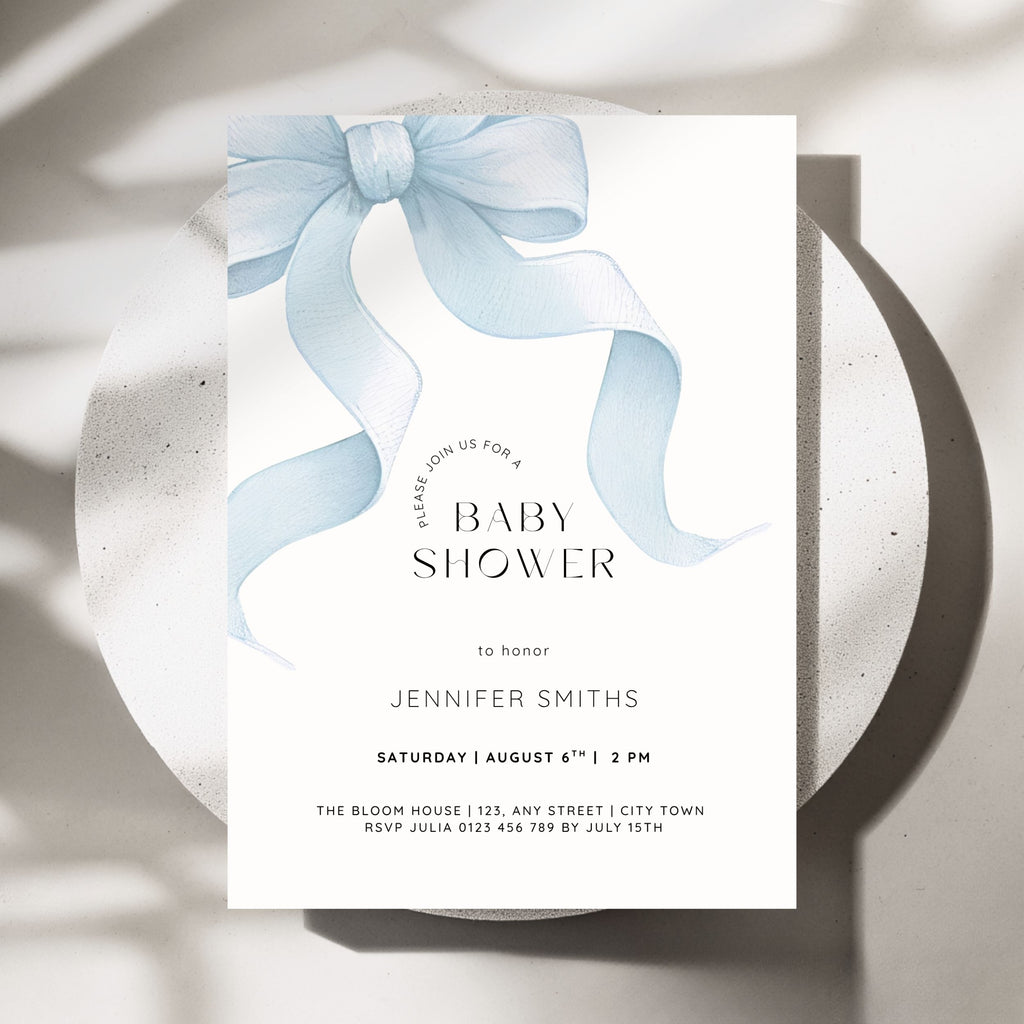 Blue Bow Coquette Baby Shower Invitation Template – image 1
