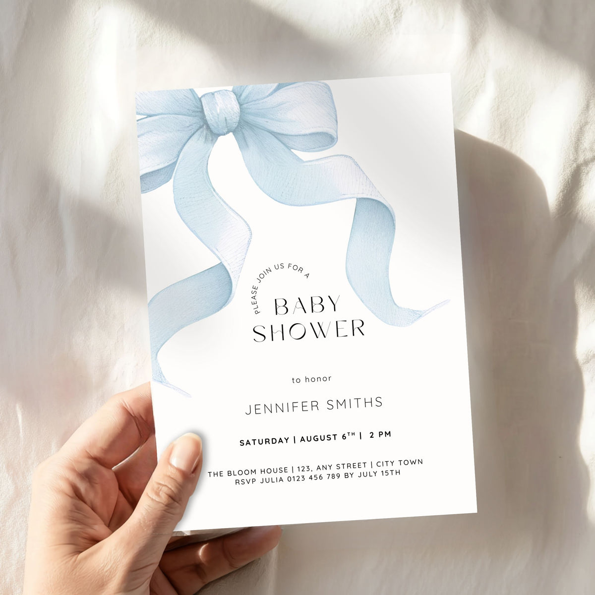 Blue Bow Coquette Baby Shower Invitation Template – image 2