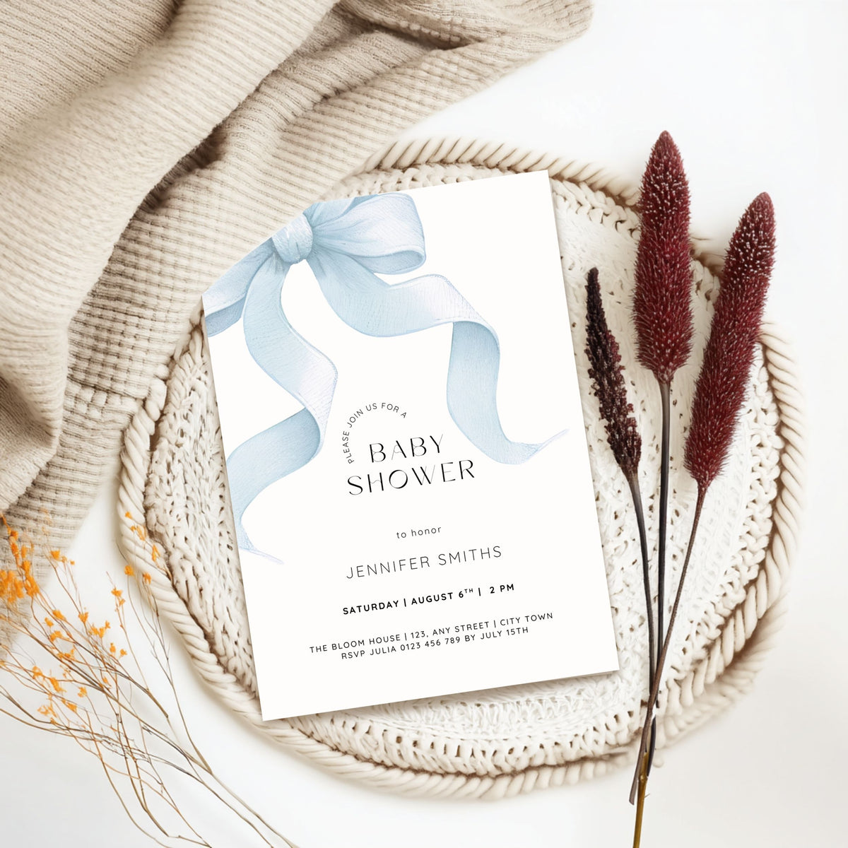 Blue Bow Coquette Baby Shower Invitation Template – image 4