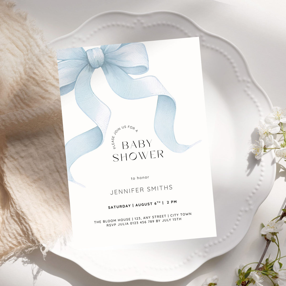 Blue Bow Coquette Baby Shower Invitation Template – image 5