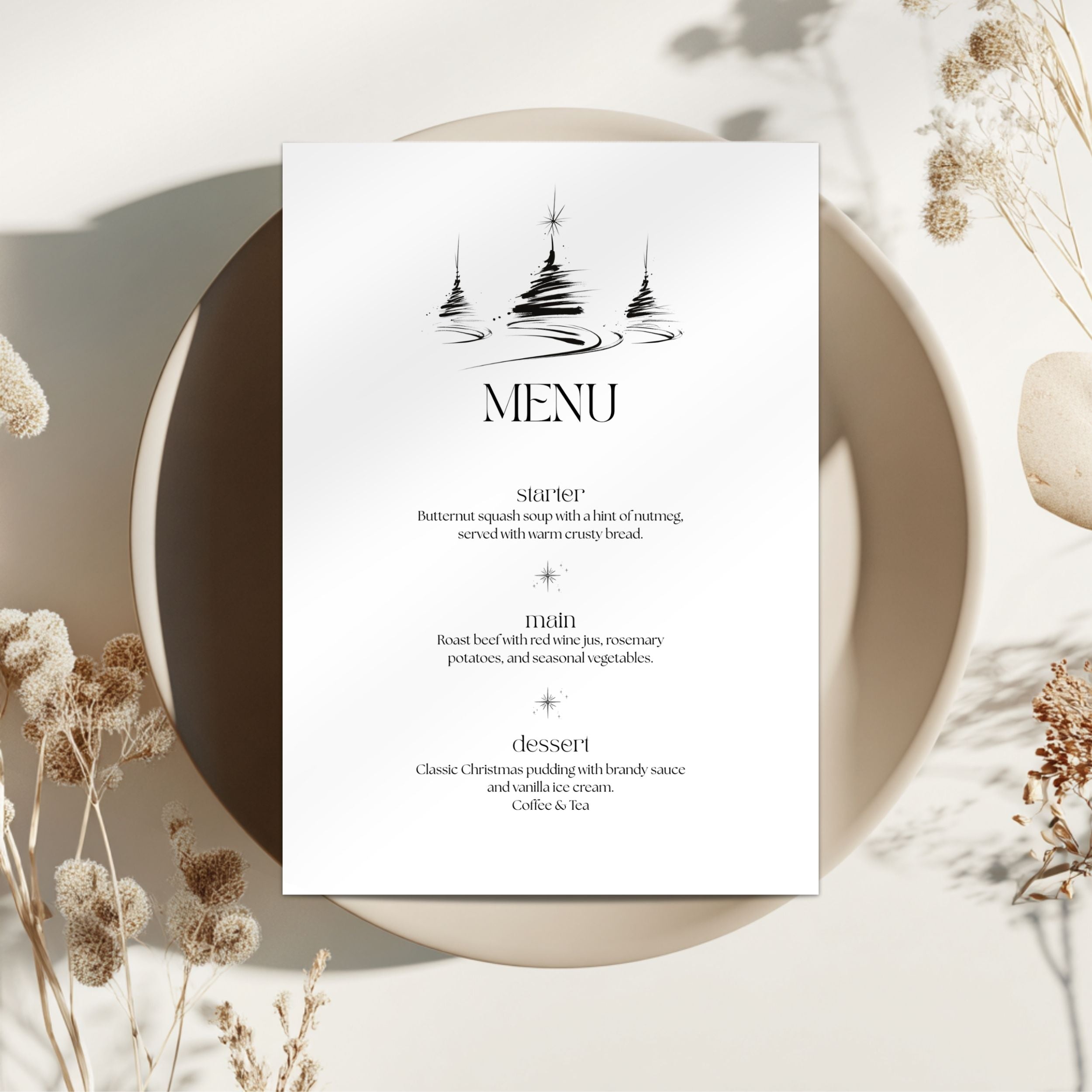 Hand drawn trees christmas menu card template