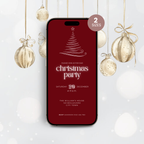 Burgundy Christmas party invitation template shown on a smartphone screen