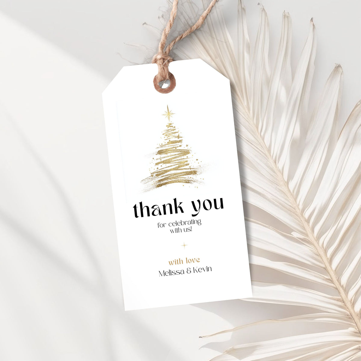 Golden Christmas thank you gift tag template, editable in Canva