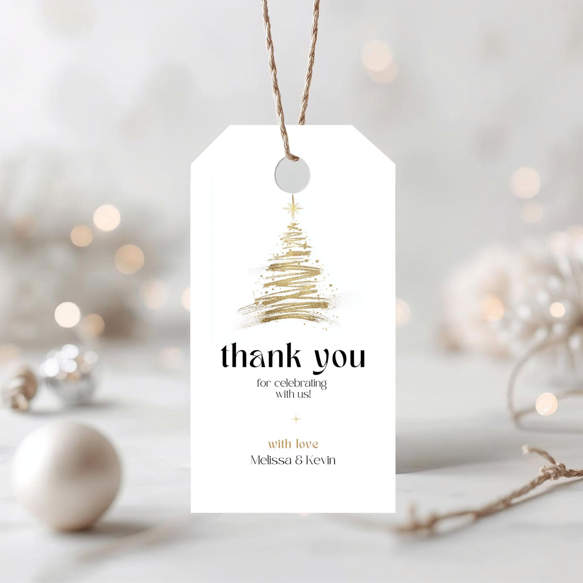 Golden Christmas gift tag template preview, editable in Canva