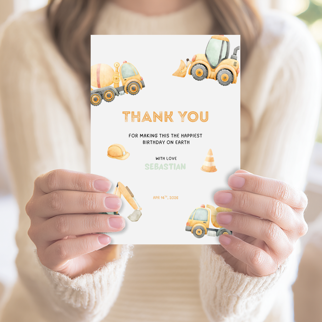 Construction Birthday Thank You Card Truck