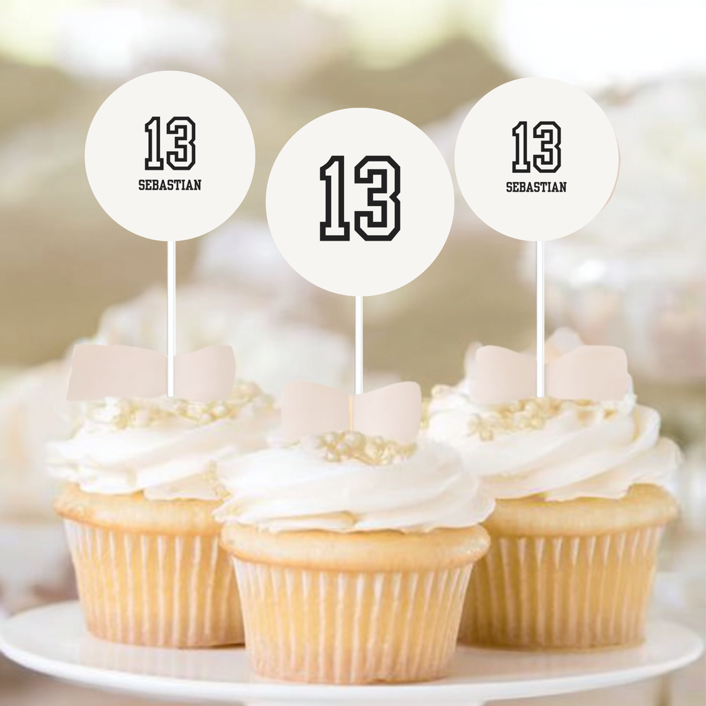 Minimal Sports 13th Birthday Cupcake Toppers