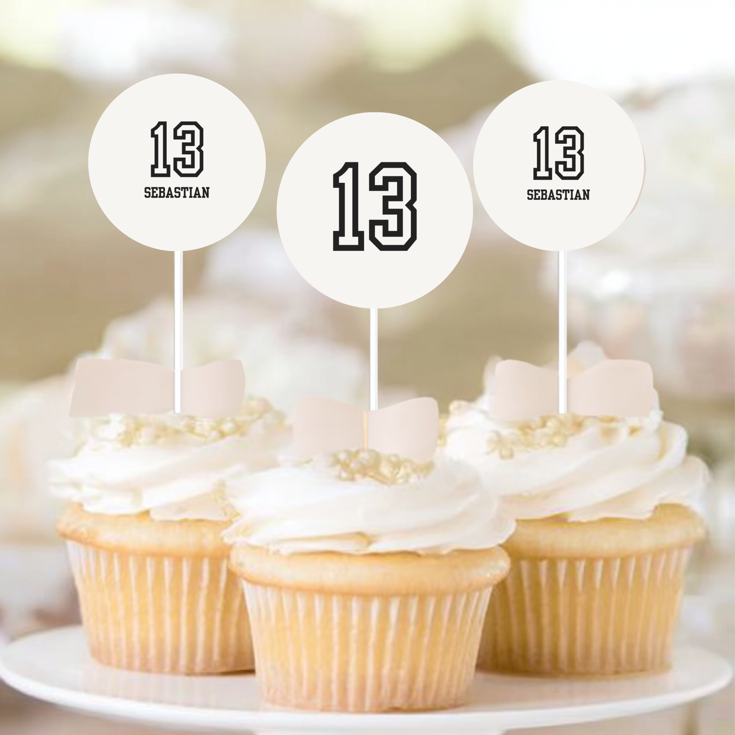 Minimal Sports 13th Birthday Cupcake Toppers