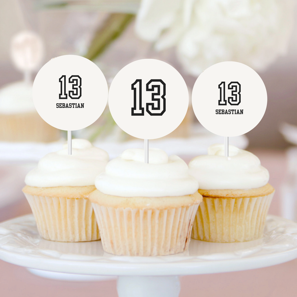 Minimal Sports 13th Birthday Cupcake Toppers