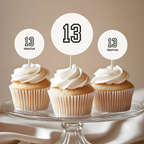 Minimal Sports 13th Birthday Cupcake Toppers