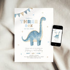 Dinosaur Three Rex 3rd Birthday Invitation Template Boys