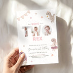 Pink Two Rex 2nd Birthday Photo Invitation Template Girls