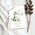 Green Dinosaur First Birthday Invitation