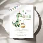 Green Dinosaur First Birthday Invitation