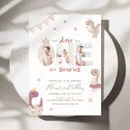 Pink Dinosaur First Birthday Photo Invitation Template Girls