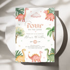 Dino Four 4th Birthday Invitation Template Girls