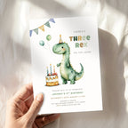 Green Dinosaur Three Rex 3rd Birthday Invitation Template