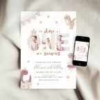 Pink Dinosaur First Birthday Photo Invitation Template Girls