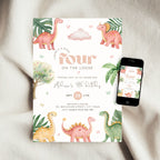 Dino Four 4th Birthday Invitation Template Girls