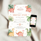 Dinosaur Three Rex 3rd Birthday Invitation Template Girls