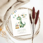 Green Dinosaur Three Rex 3rd Birthday Invitation Template