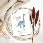 Blue Two Rex 2nd Birthday Invitation Template Boys