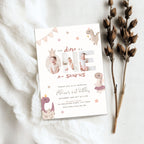 Pink Dinosaur First Birthday Photo Invitation Template Girls