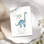 Blue Two Rex 2nd Birthday Invitation Template Boys