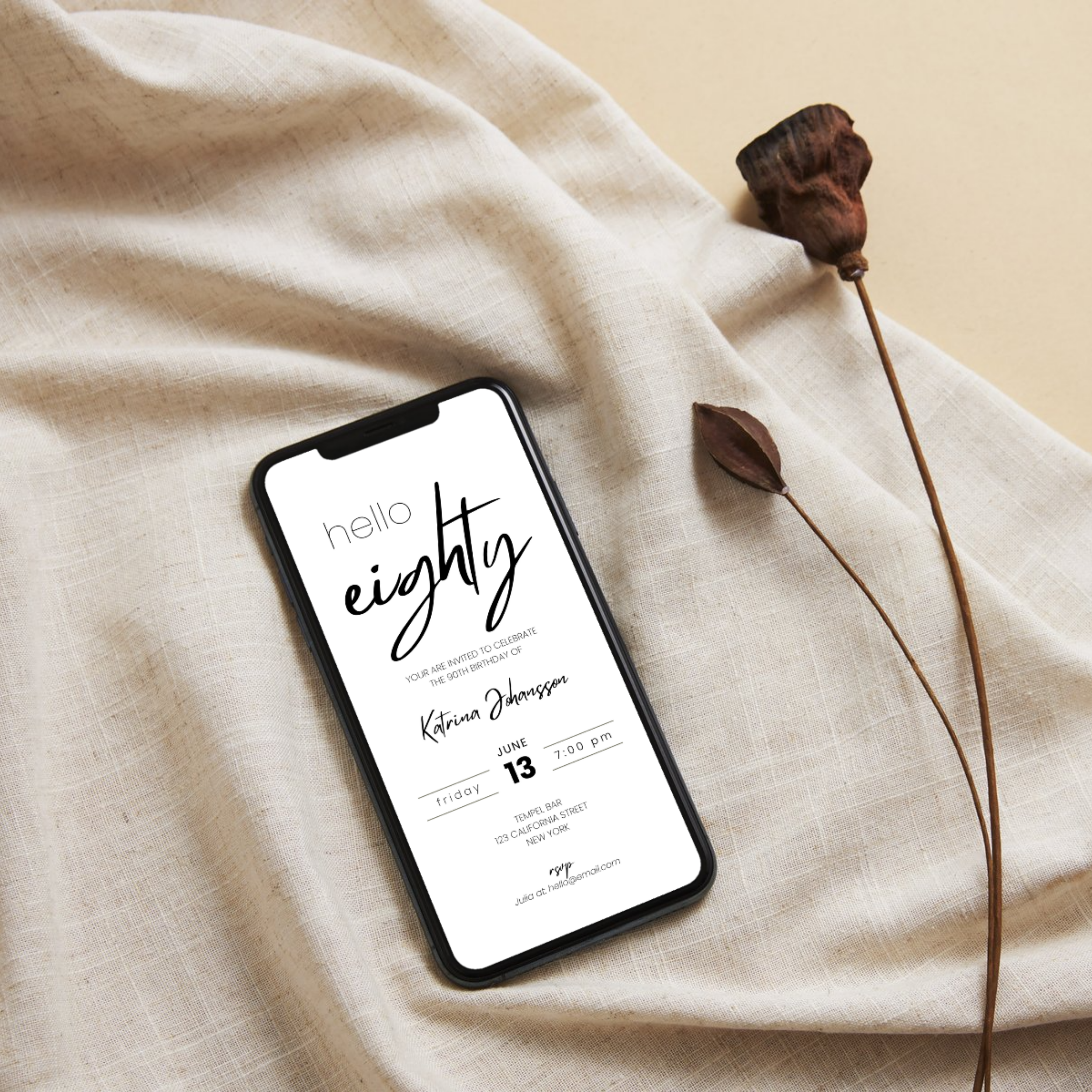 Minimalistic Elegant 80th Birthday Invitation