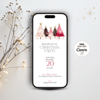 Pink gold Christmas invitation template on a smartphone with a Free edit with Canva badge