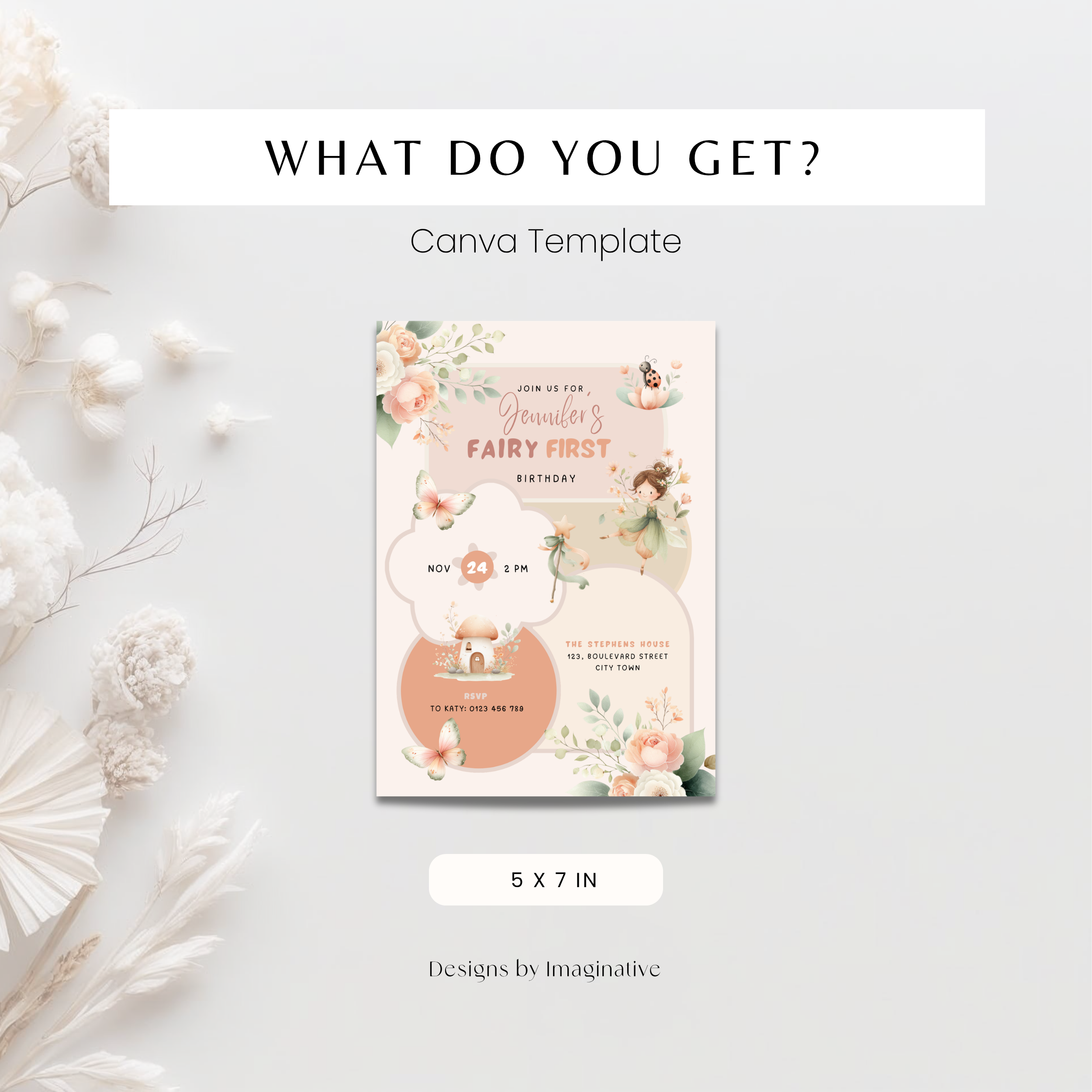Fairy First Birthday Invitation Girls