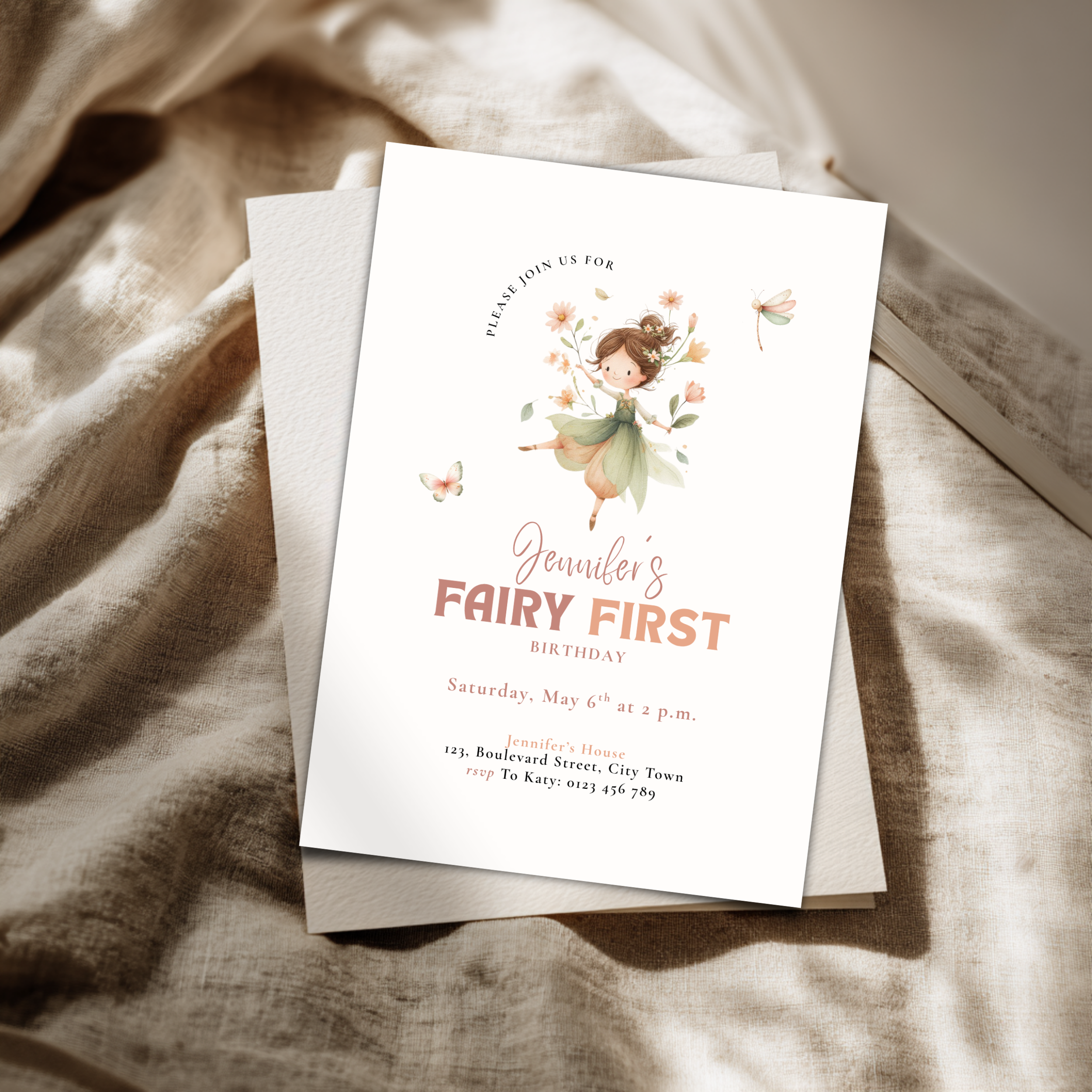 Pastel Fairy First Birthday Invitation Girls