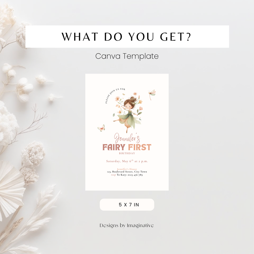 Pastel Fairy First Birthday Invitation Girls