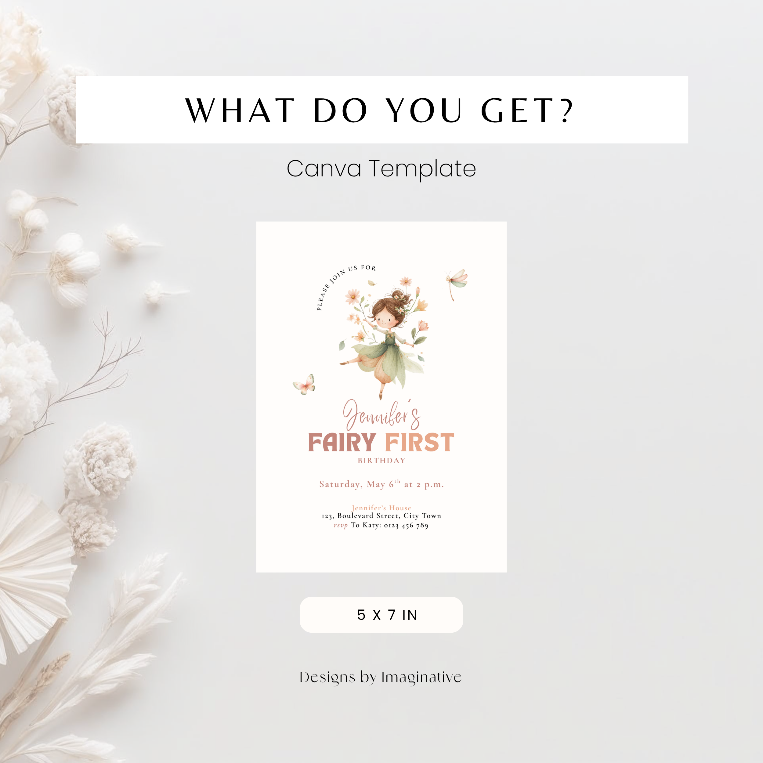 Pastel Fairy First Birthday Invitation Girls