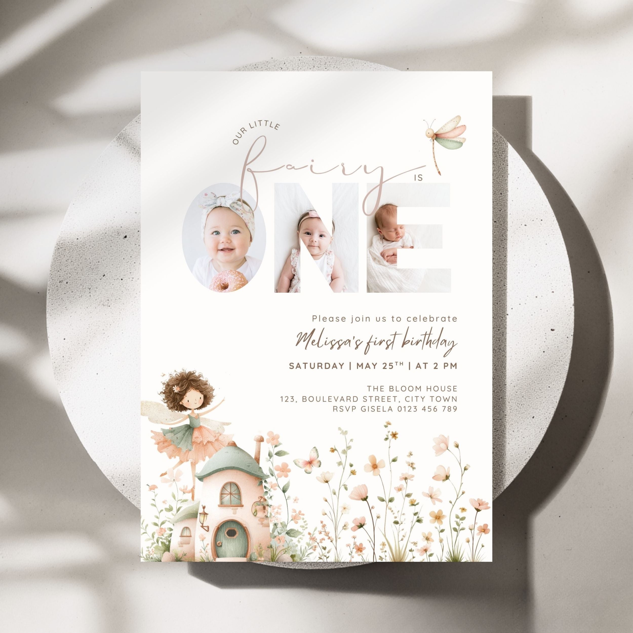 Fairy First Birthday Photo Invitation Template