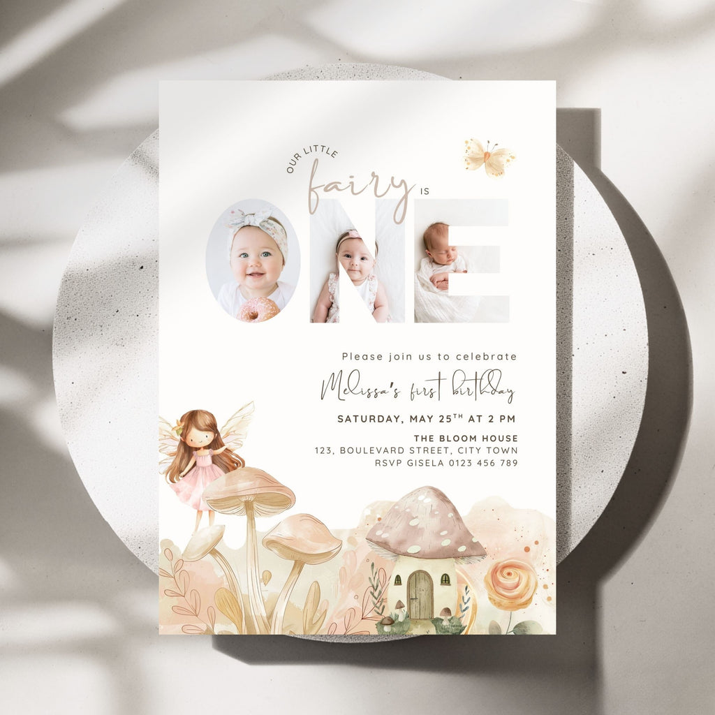 Fairy First Birthday Photo Invitation Template Girls