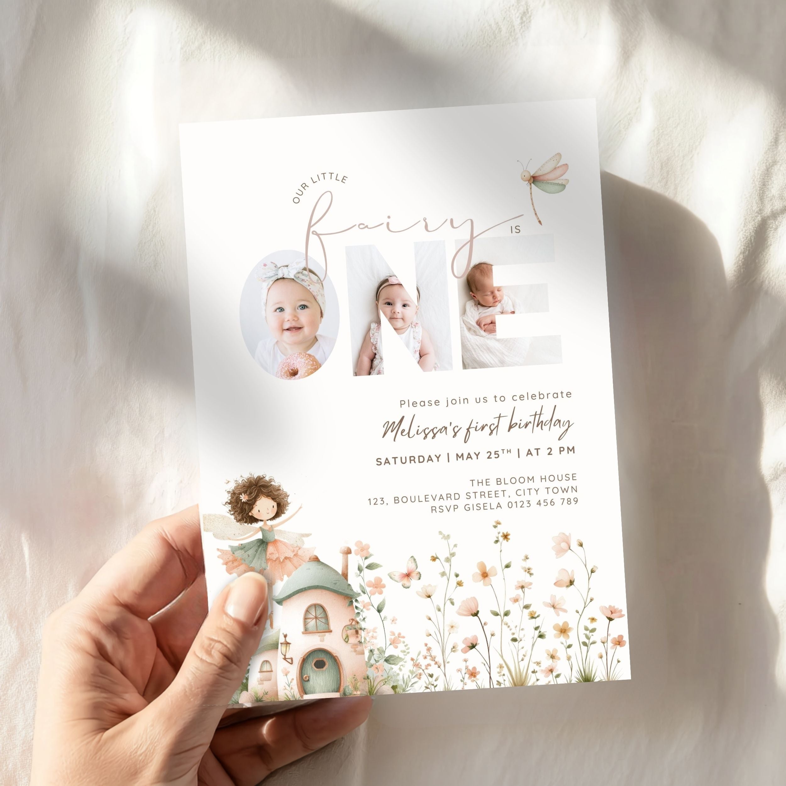 Fairy First Birthday Photo Invitation Template