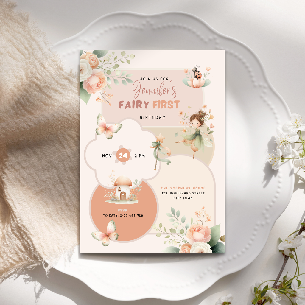 Fairy First Birthday Invitation Girls