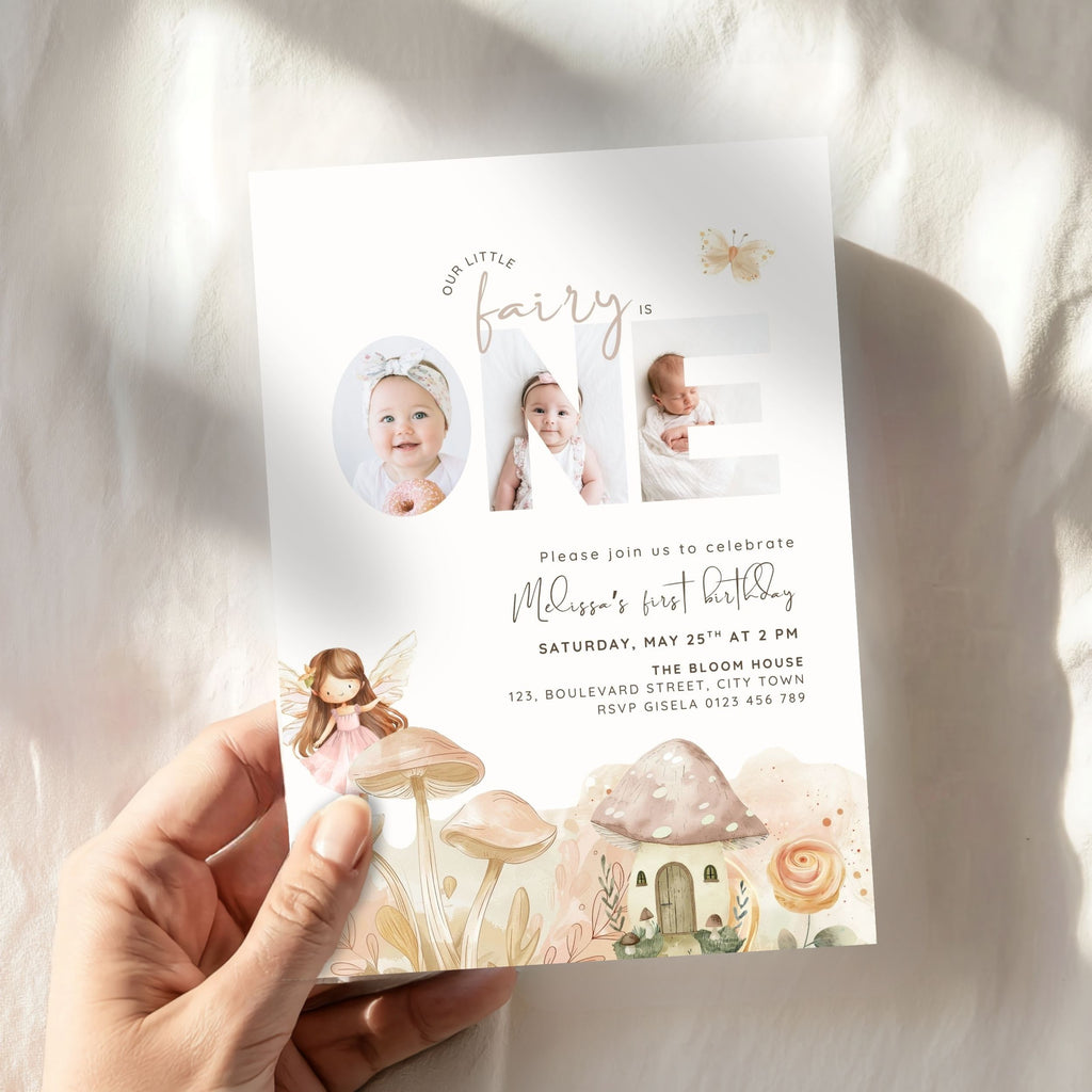 Fairy First Birthday Photo Invitation Template Girls