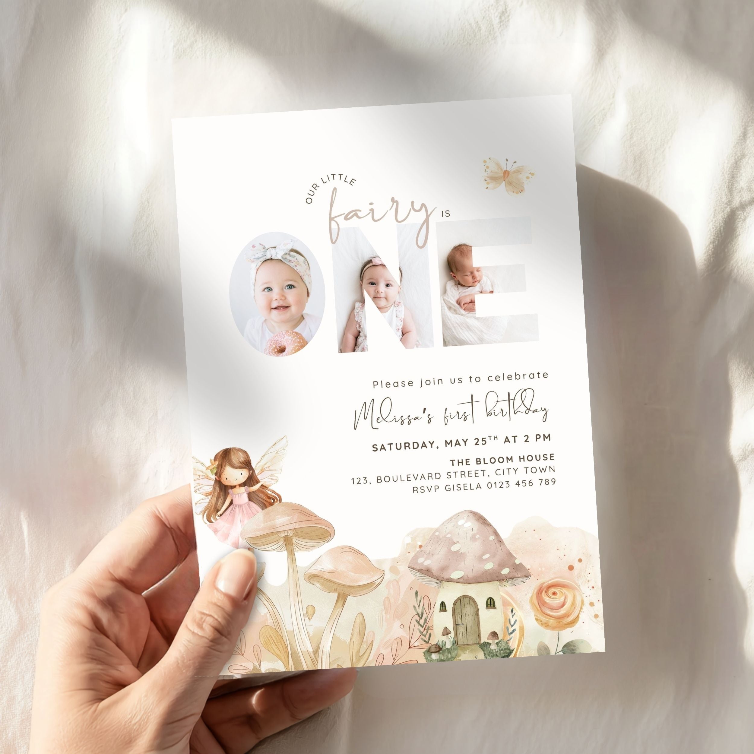 Fairy First Birthday Photo Invitation Template Girls