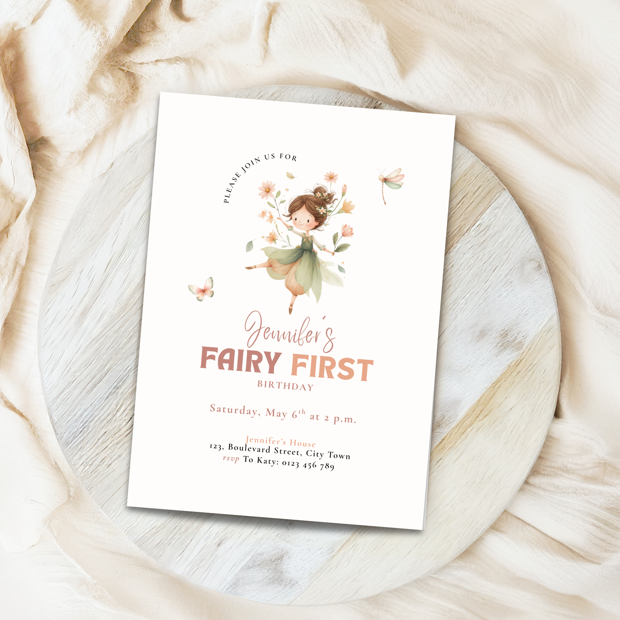 Pastel Fairy First Birthday Invitation Girls