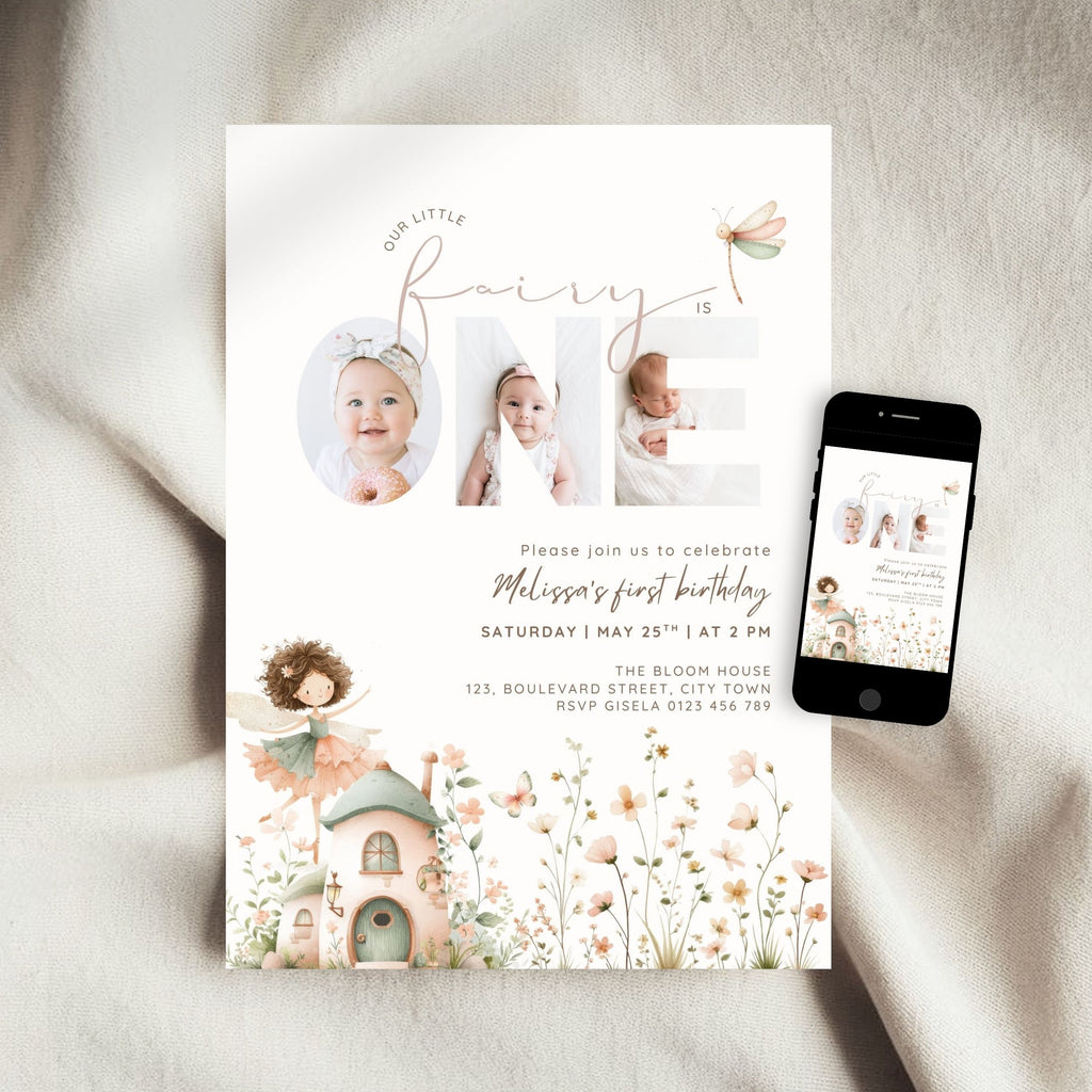 Fairy First Birthday Photo Invitation Template