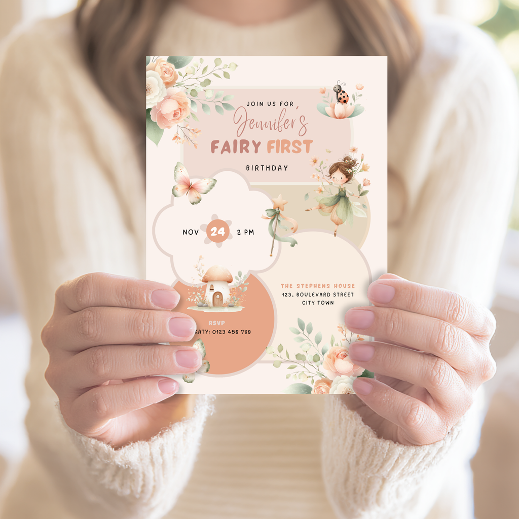 Fairy First Birthday Invitation Girls