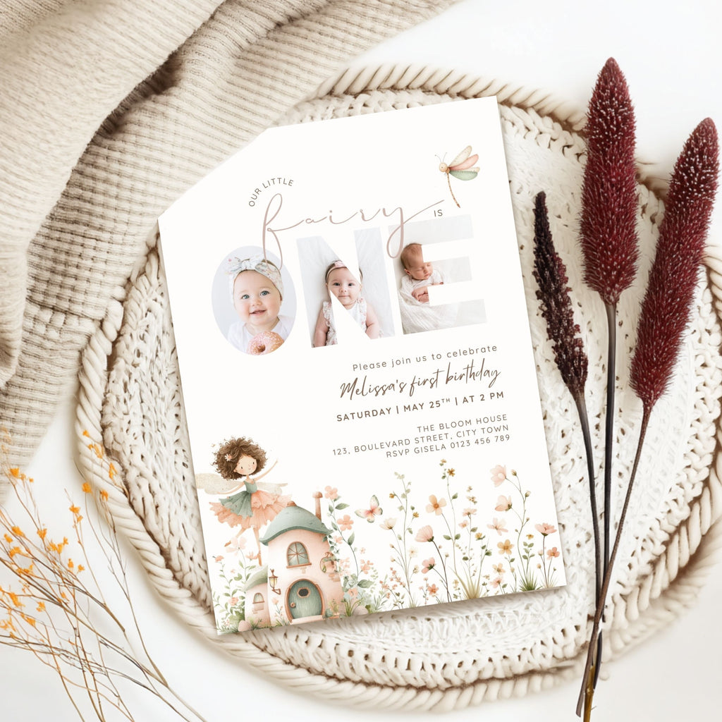 Fairy First Birthday Photo Invitation Template