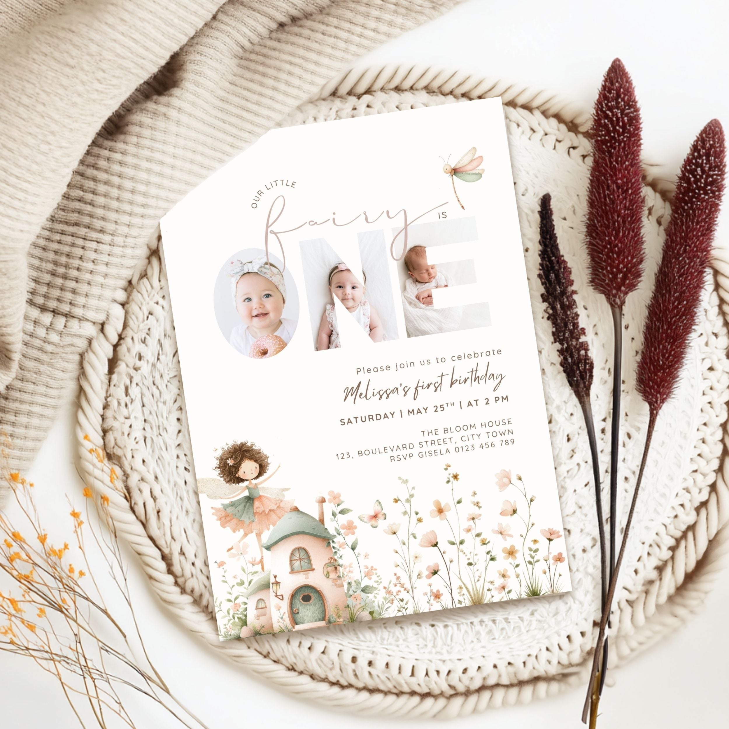 Fairy First Birthday Photo Invitation Template