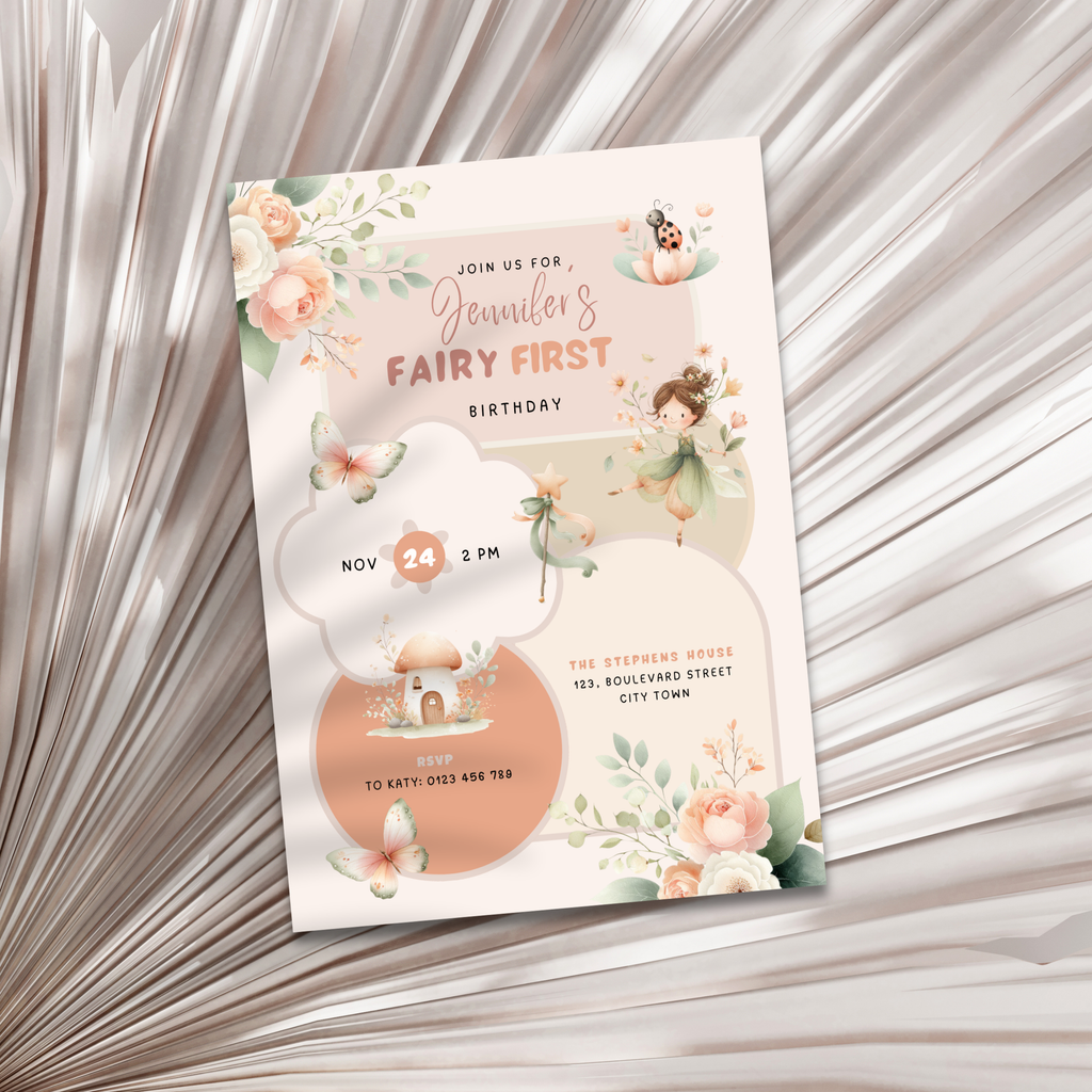 Fairy First Birthday Invitation Girls